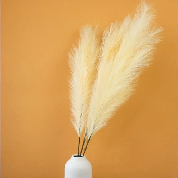 Cream Faux Pampas Grass Tall Boho Decor bundle of 3 43” tall - Picture 2 of 9